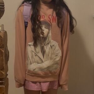 Graphic Sweatshirt with Pink Checkered Skirt